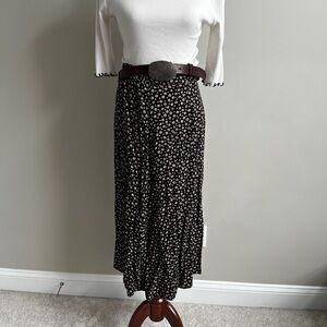 Vintage Studio 90s Floral Black Midi Skirt Rayon